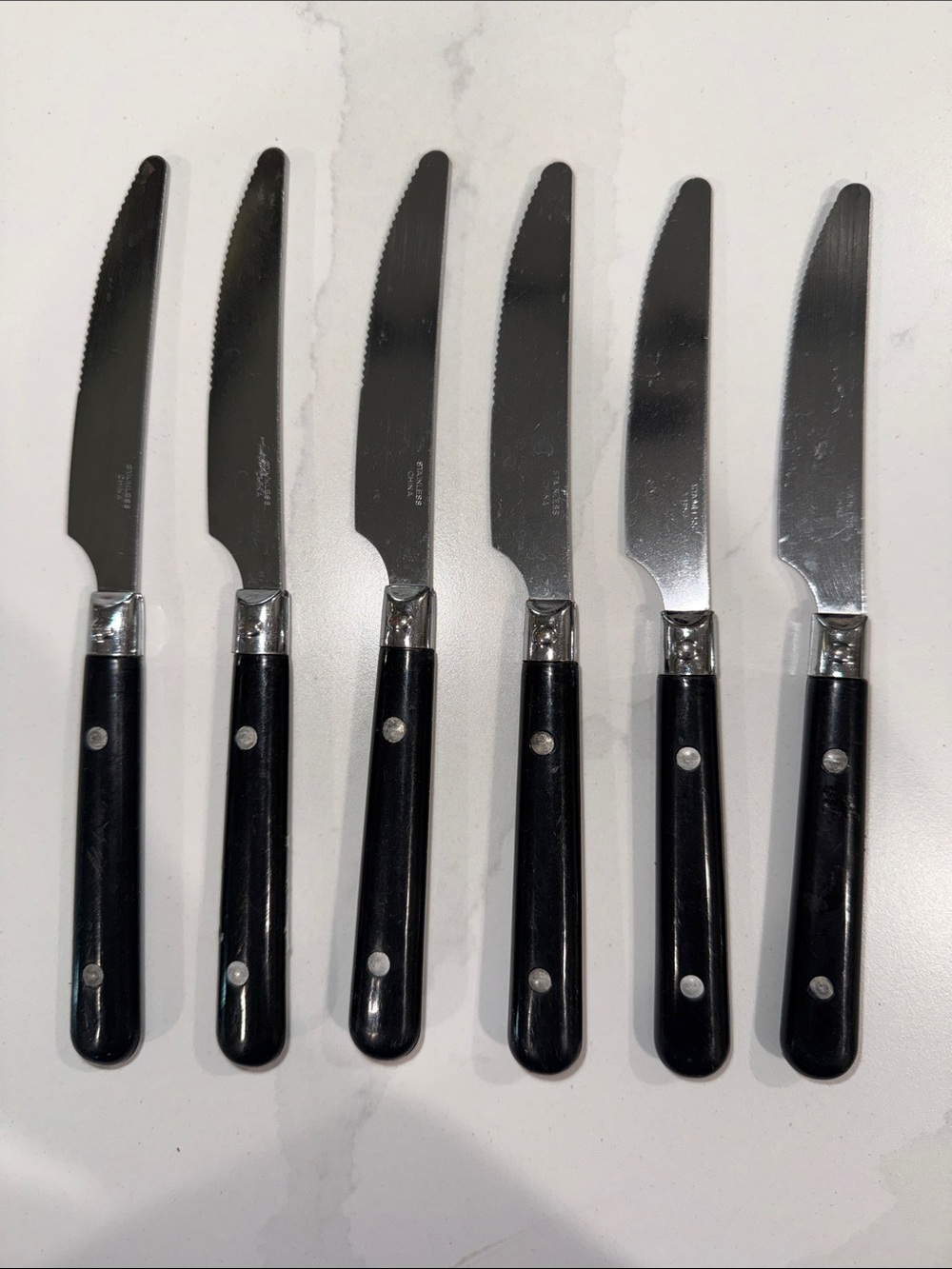 Set of 6 Black Handle Dinner Knives